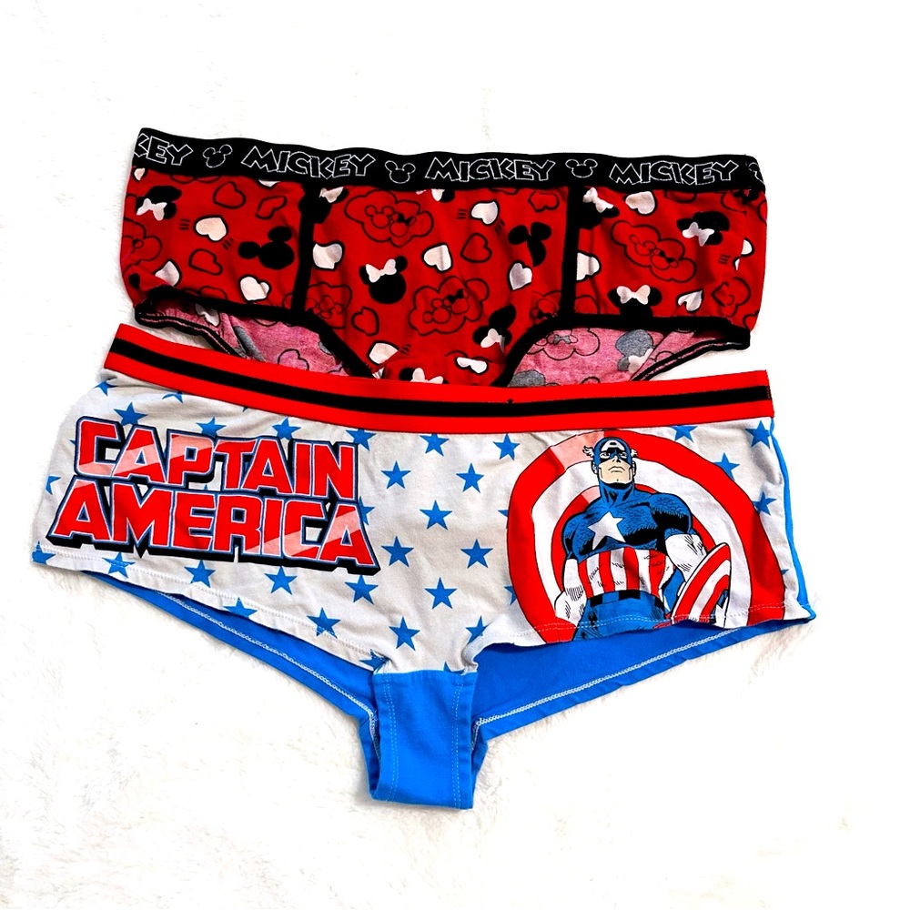 Set of 2 Disney Marvel Torrid Panties, Minnie Mouse Captain America sz 2 cheeky